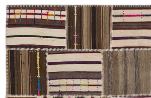 Striped Over Dyed Kilim Patchwork Unique Rug 5'3'' x 7'7'' ft 160 x 230 cm