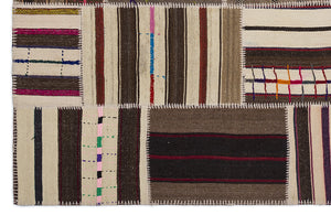 Striped Over Dyed Kilim Patchwork Unique Rug 5'3'' x 7'7'' ft 160 x 230 cm