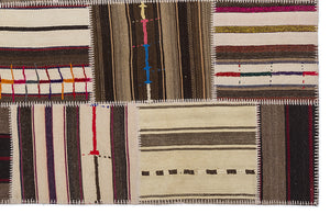 Striped Over Dyed Kilim Patchwork Unique Rug 5'3'' x 7'7'' ft 160 x 230 cm
