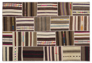 Striped Over Dyed Kilim Patchwork Unique Rug 5'3'' x 7'7'' ft 160 x 230 cm