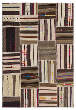 Striped Over Dyed Kilim Patchwork Unique Rug 5'3'' x 7'7'' ft 160 x 230 cm