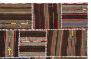 Striped Over Dyed Kilim Patchwork Unique Rug 5'3'' x 7'7'' ft 160 x 230 cm