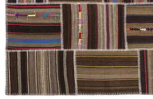 Striped Over Dyed Kilim Patchwork Unique Rug 5'3'' x 7'7'' ft 160 x 230 cm