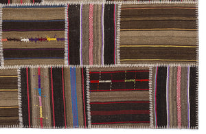 Striped Over Dyed Kilim Patchwork Unique Rug 5'3'' x 7'7'' ft 160 x 230 cm
