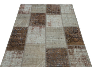 Brown Over Dyed Patchwork Unique Rug 3'11'' x 5'11'' ft 120 x 180 cm