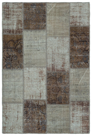 Brown Over Dyed Patchwork Unique Rug 3'11'' x 5'11'' ft 120 x 180 cm