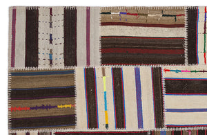 Striped Over Dyed Kilim Patchwork Unique Rug 5'3'' x 7'7'' ft 160 x 230 cm