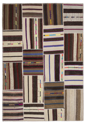 Striped Over Dyed Kilim Patchwork Unique Rug 5'3'' x 7'7'' ft 160 x 230 cm