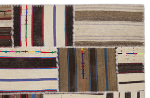 Striped Over Dyed Kilim Patchwork Unique Rug 5'3'' x 7'7'' ft 160 x 230 cm