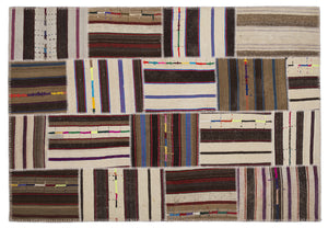 Striped Over Dyed Kilim Patchwork Unique Rug 5'3'' x 7'7'' ft 160 x 230 cm