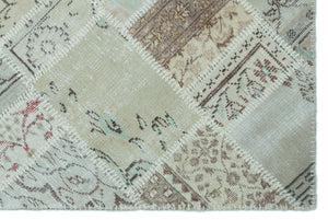 Beige Over Dyed Patchwork Unique Rug 3'11'' x 5'11'' ft 120 x 180 cm