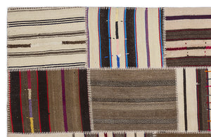 Striped Over Dyed Kilim Patchwork Unique Rug 5'3'' x 7'7'' ft 160 x 230 cm