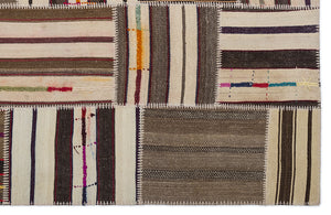 Striped Over Dyed Kilim Patchwork Unique Rug 5'3'' x 7'7'' ft 160 x 230 cm
