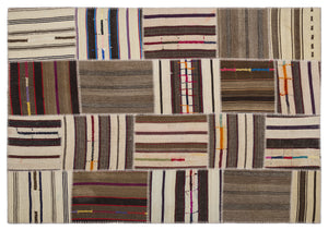 Striped Over Dyed Kilim Patchwork Unique Rug 5'3'' x 7'7'' ft 160 x 230 cm
