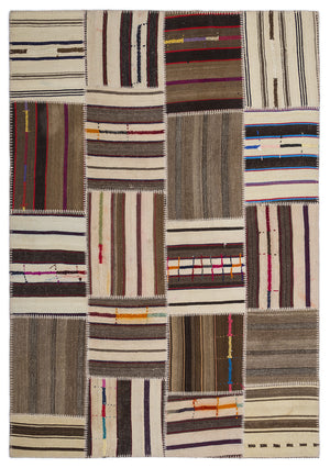 Striped Over Dyed Kilim Patchwork Unique Rug 5'3'' x 7'7'' ft 160 x 230 cm