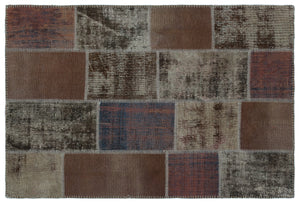 Brown Over Dyed Patchwork Unique Rug 3'11'' x 5'11'' ft 120 x 180 cm