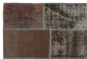 Brown Over Dyed Patchwork Unique Rug 3'11'' x 5'11'' ft 120 x 180 cm