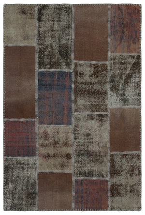 Brown Over Dyed Patchwork Unique Rug 3'11'' x 5'11'' ft 120 x 180 cm