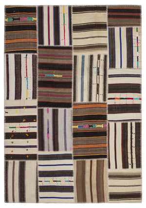 Striped Over Dyed Kilim Patchwork Unique Rug 5'3'' x 7'7'' ft 160 x 230 cm