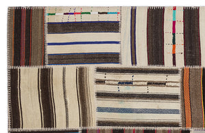 Striped Over Dyed Kilim Patchwork Unique Rug 5'3'' x 7'7'' ft 160 x 230 cm