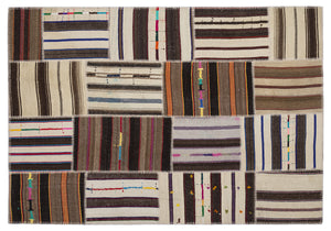 Striped Over Dyed Kilim Patchwork Unique Rug 5'3'' x 7'7'' ft 160 x 230 cm