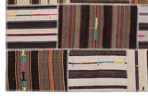 Striped Over Dyed Kilim Patchwork Unique Rug 5'3'' x 7'7'' ft 160 x 230 cm
