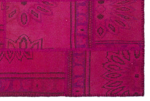 Fuchsia Over Dyed Patchwork Unique Rug 3'11'' x 5'11'' ft 120 x 180 cm
