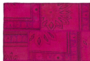 Fuchsia Over Dyed Patchwork Unique Rug 3'11'' x 5'11'' ft 120 x 180 cm