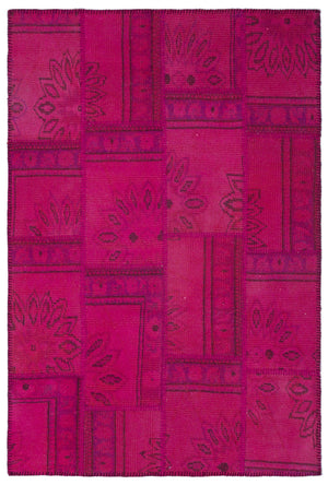 Fuchsia Over Dyed Patchwork Unique Rug 3'11'' x 5'11'' ft 120 x 180 cm