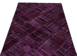 Purple Over Dyed Patchwork Unique Rug 3'11'' x 5'11'' ft 120 x 180 cm