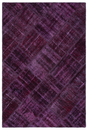 Purple Over Dyed Patchwork Unique Rug 3'11'' x 5'11'' ft 120 x 180 cm