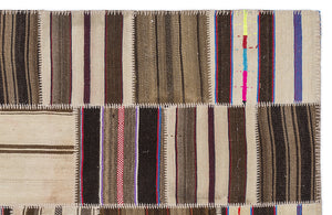 Striped Over Dyed Kilim Patchwork Unique Rug 5'3'' x 7'7'' ft 160 x 230 cm