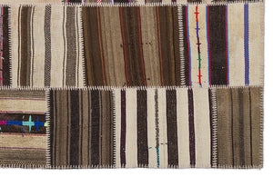 Striped Over Dyed Kilim Patchwork Unique Rug 5'3'' x 7'7'' ft 160 x 230 cm