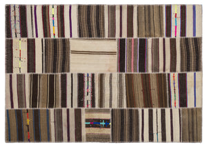 Striped Over Dyed Kilim Patchwork Unique Rug 5'3'' x 7'7'' ft 160 x 230 cm