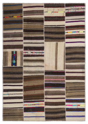 Striped Over Dyed Kilim Patchwork Unique Rug 5'3'' x 7'7'' ft 160 x 230 cm