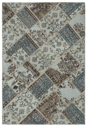 Beige Over Dyed Patchwork Unique Rug 3'11'' x 5'11'' ft 120 x 180 cm