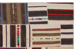 Striped Over Dyed Kilim Patchwork Unique Rug 5'3'' x 7'7'' ft 160 x 230 cm