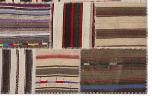 Striped Over Dyed Kilim Patchwork Unique Rug 5'3'' x 7'7'' ft 160 x 230 cm