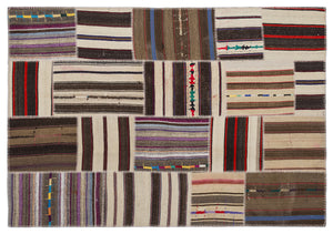 Striped Over Dyed Kilim Patchwork Unique Rug 5'3'' x 7'7'' ft 160 x 230 cm