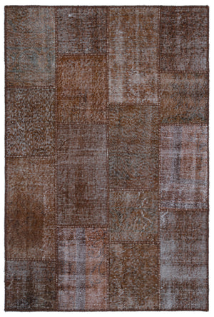 Brown Over Dyed Patchwork Unique Rug 3'11'' x 5'11'' ft 120 x 180 cm