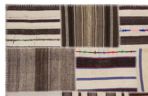 Striped Over Dyed Kilim Patchwork Unique Rug 5'3'' x 7'7'' ft 160 x 230 cm