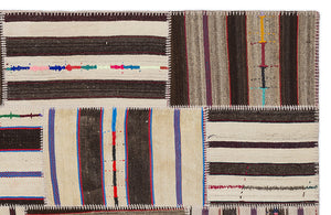 Striped Over Dyed Kilim Patchwork Unique Rug 5'3'' x 7'7'' ft 160 x 230 cm