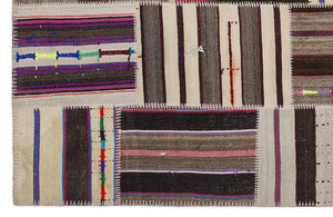 Striped Over Dyed Kilim Patchwork Unique Rug 5'3'' x 7'7'' ft 160 x 230 cm