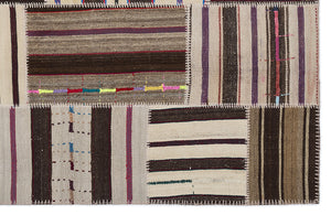 Striped Over Dyed Kilim Patchwork Unique Rug 5'3'' x 7'7'' ft 160 x 230 cm