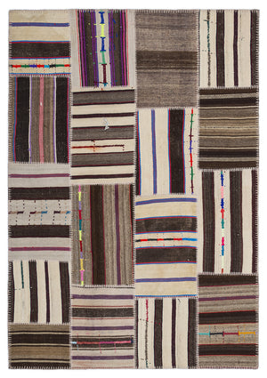 Striped Over Dyed Kilim Patchwork Unique Rug 5'3'' x 7'7'' ft 160 x 230 cm