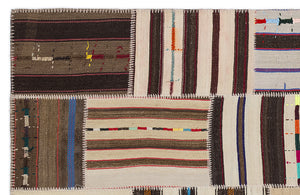 Striped Over Dyed Kilim Patchwork Unique Rug 5'3'' x 7'7'' ft 160 x 230 cm