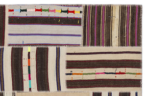 Striped Over Dyed Kilim Patchwork Unique Rug 5'3'' x 7'7'' ft 160 x 230 cm