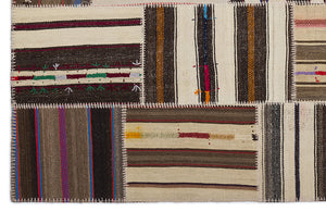Striped Over Dyed Kilim Patchwork Unique Rug 5'3'' x 7'7'' ft 160 x 230 cm
