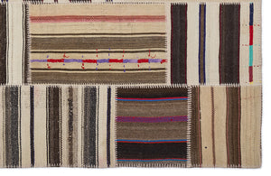 Striped Over Dyed Kilim Patchwork Unique Rug 5'3'' x 7'7'' ft 160 x 230 cm