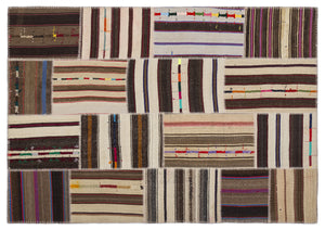 Striped Over Dyed Kilim Patchwork Unique Rug 5'3'' x 7'7'' ft 160 x 230 cm